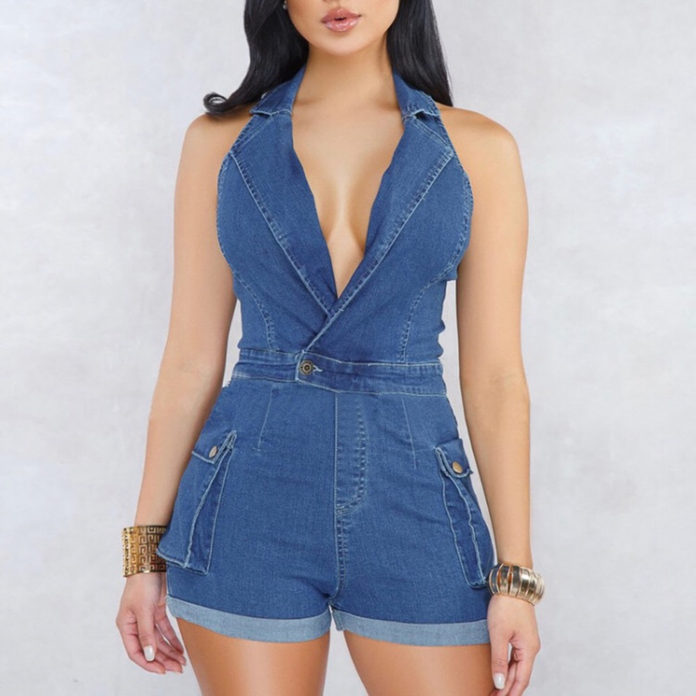 Denim Halter Romper